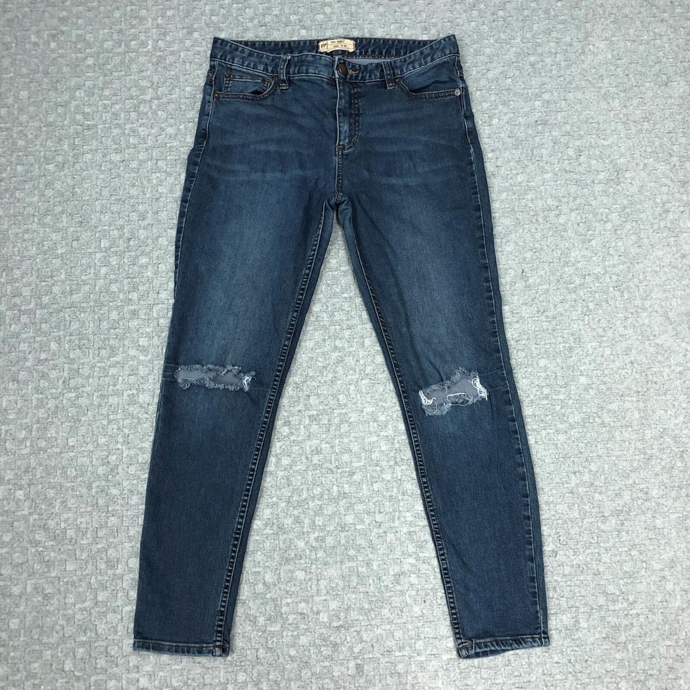 Free People Jeans Womens 29 Blue Mid Rise Skinny Distressed Ripped Stretch Denim